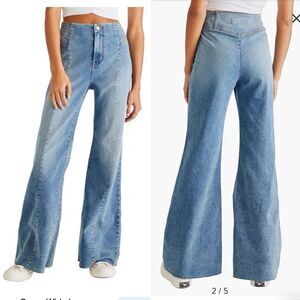 Free People sz 30 CRVY Wild Honey High Rise Flare Bells Jeans NWT Stretch Blue